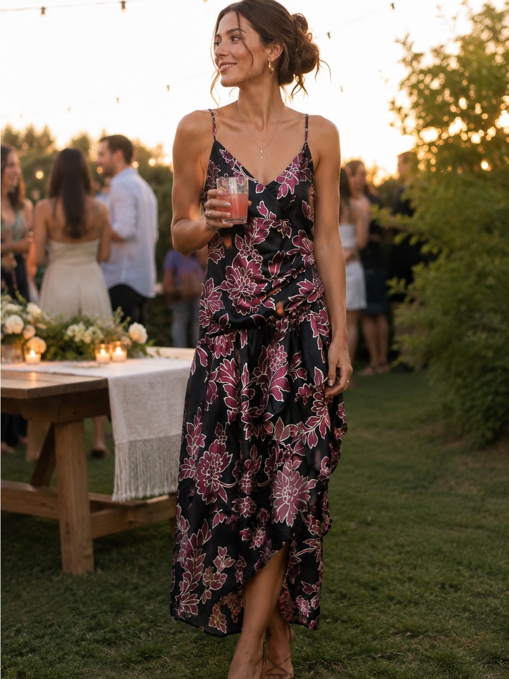 FOREVER 21 Black and Pink Asymmetrical Midi Dress Size Juniors Small
